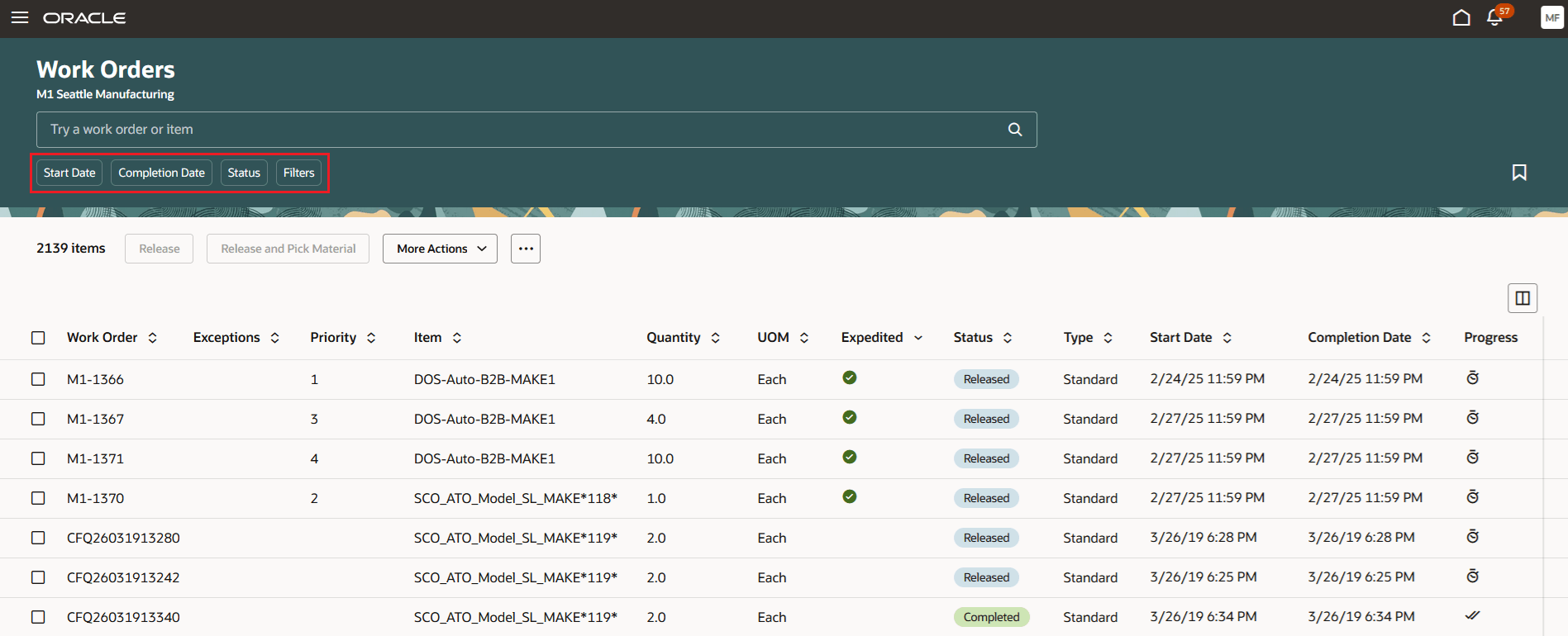 Manage Work Orders - Search 