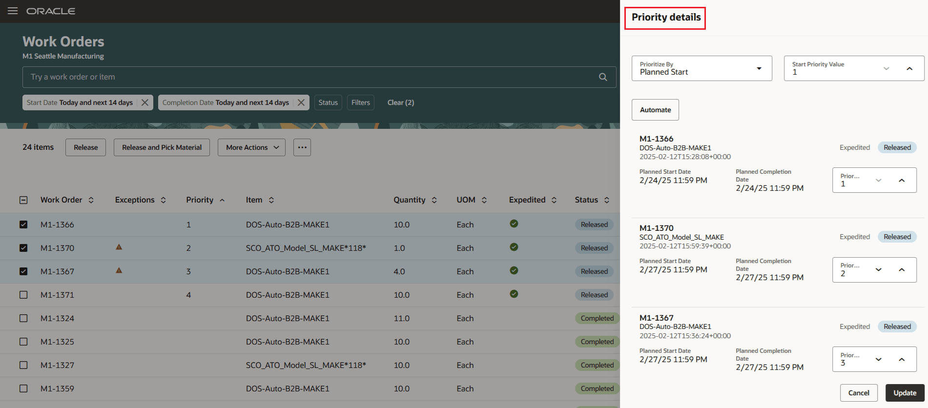 Manage Work Orders - Priority Details