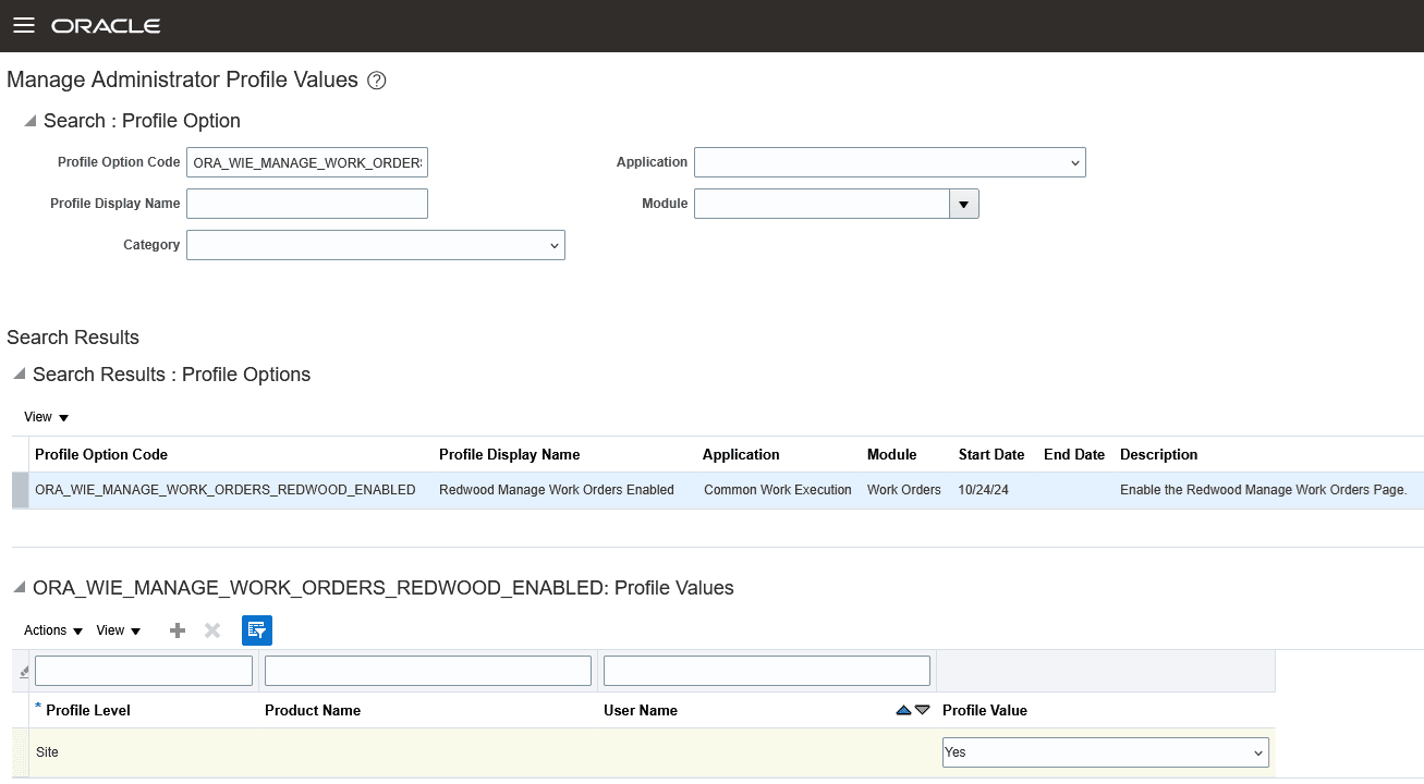 Profile Option for Accessing Manage Work Orders Using Redwood User Experience
