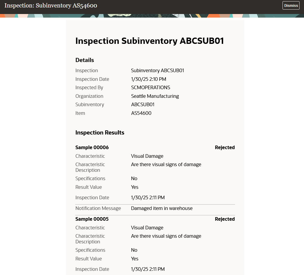 Inspection Action Rule Notification