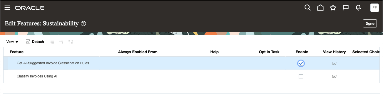 Edit Features page for Sustainability