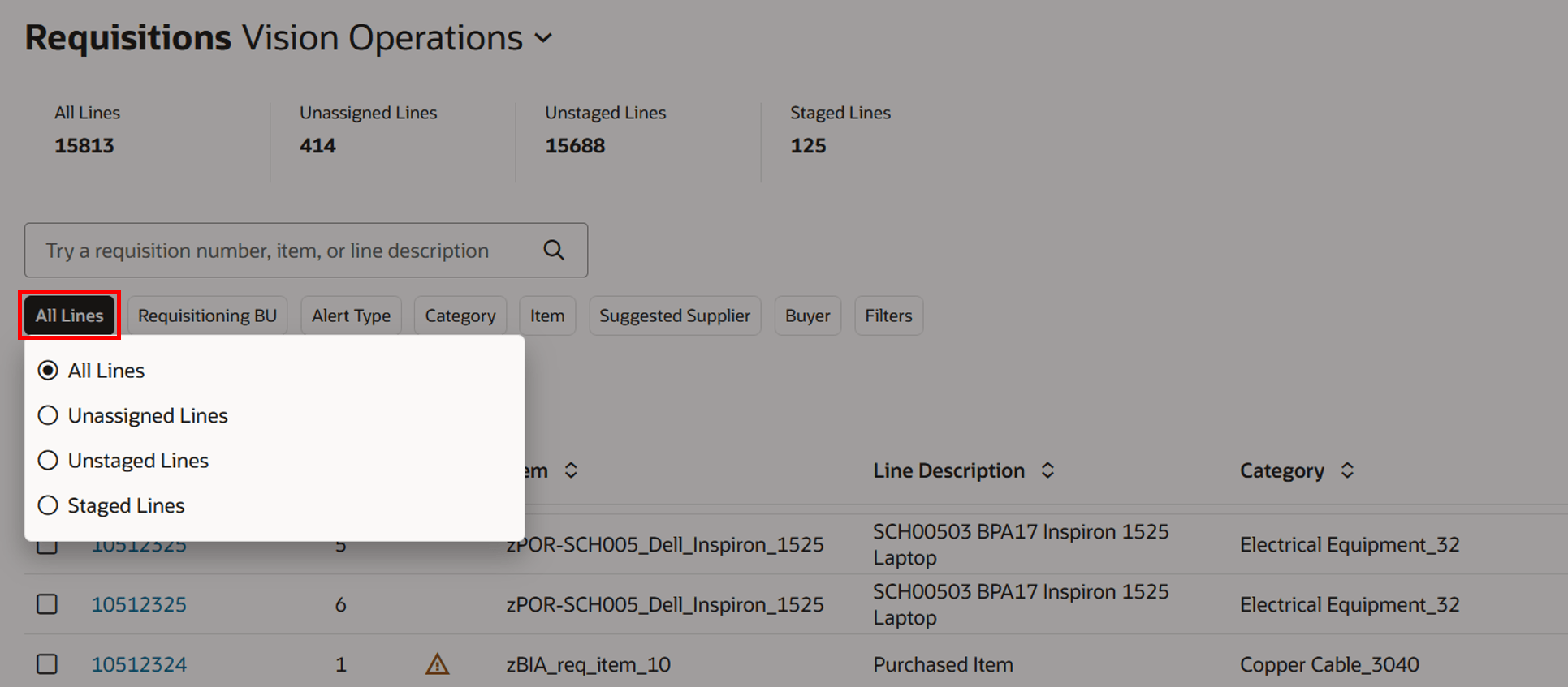 Process Requisition Context Filter