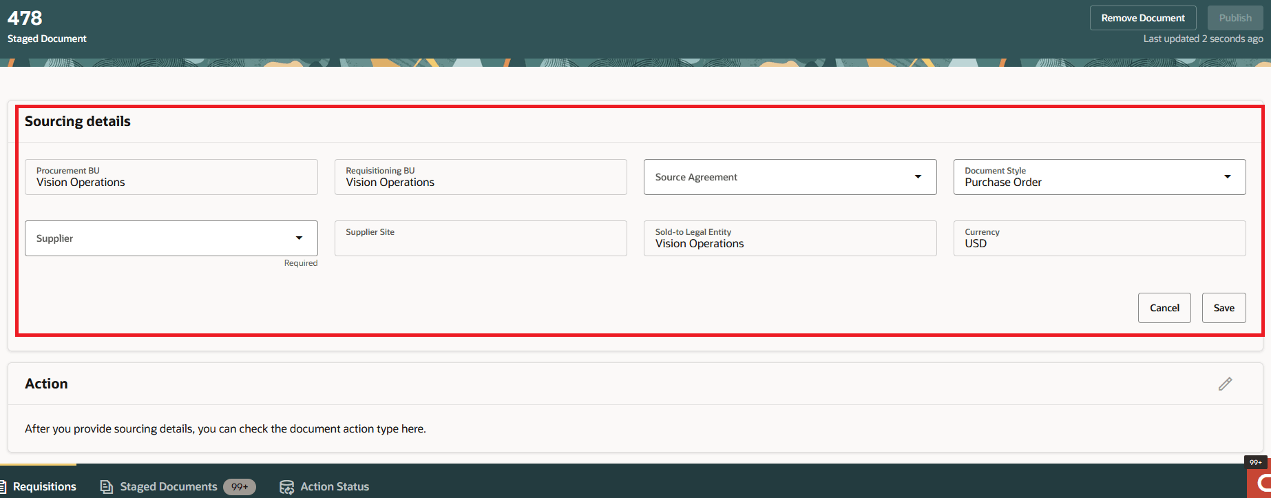 Sourcing Details on the Staged Document
