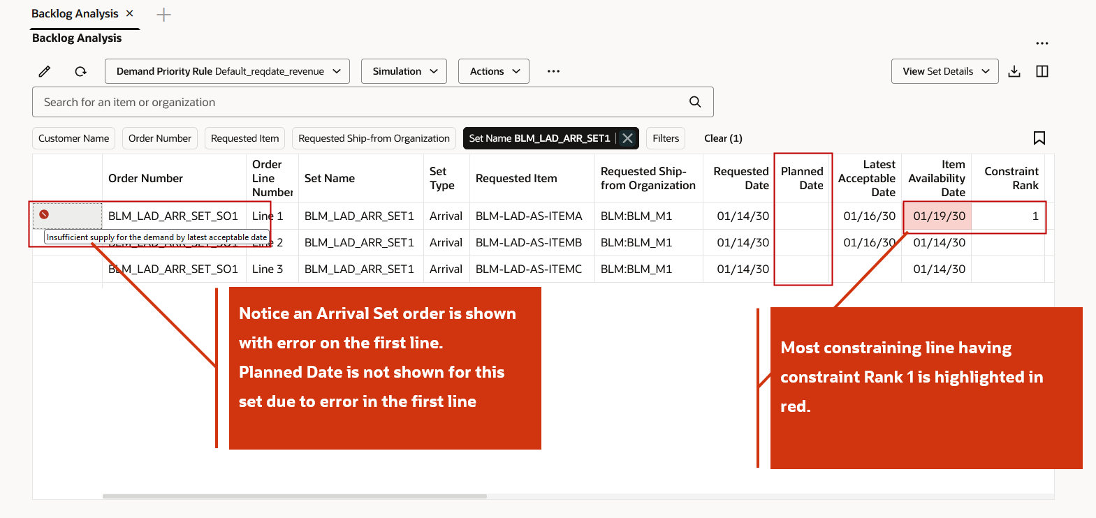 Arrival Set Order Shows Constraint in Line 1