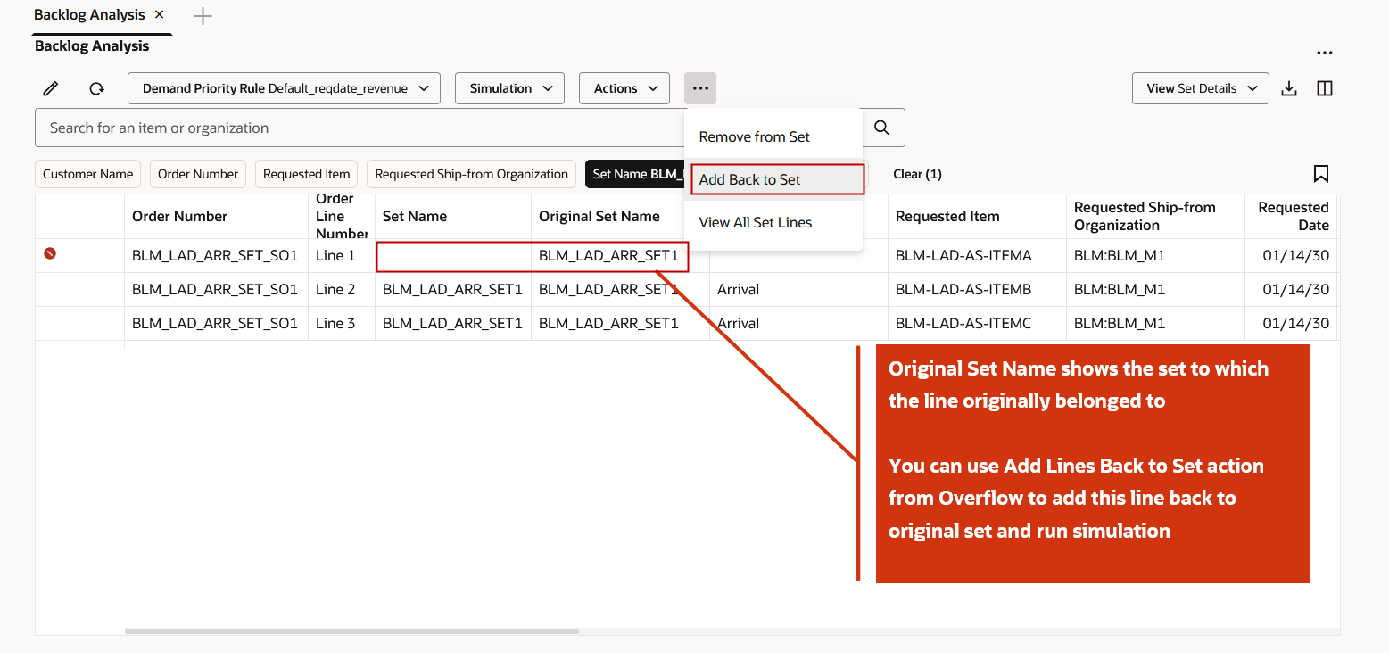 Select Add Back to Set Action
