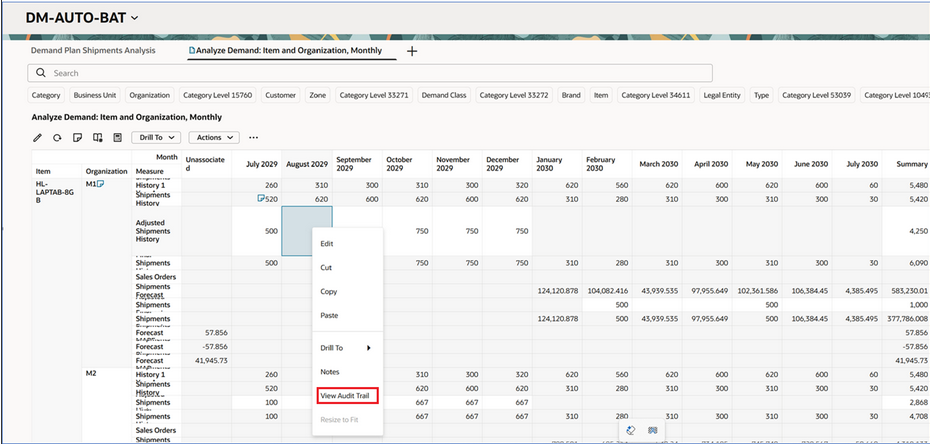 Option for Viewing Audit Trail in Context Menu for Editable Cell