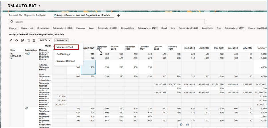 Option for Viewing Audit Trail in Actions Menu