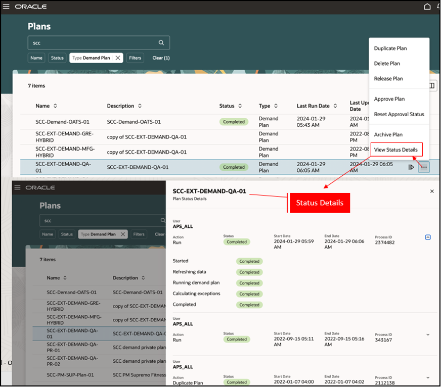 Status Details for Plan