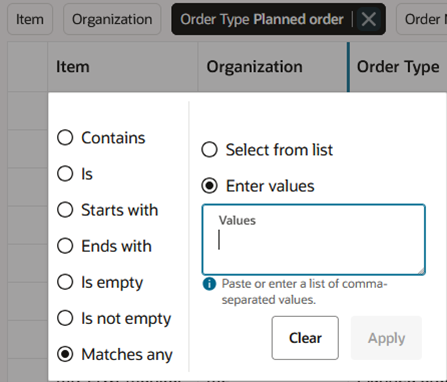 Column Filters Before Pasting a List of Items