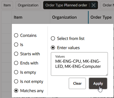 Column Filters After Pasting a List of Items