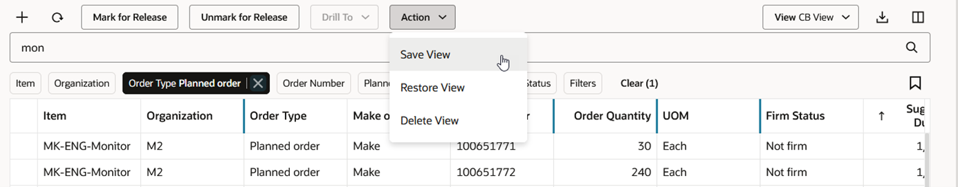 Save View Action