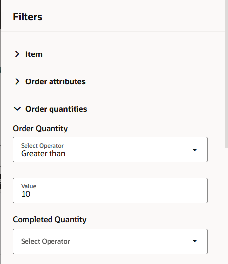 Filters Drawer Showing Numeric Filters