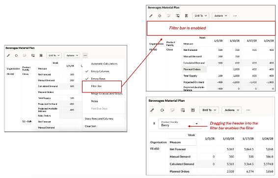 Enabling the Filter Bar