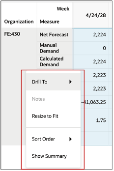 Actions on a Row Header