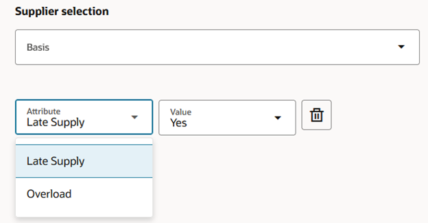 Available Attributes for Supplier Selection