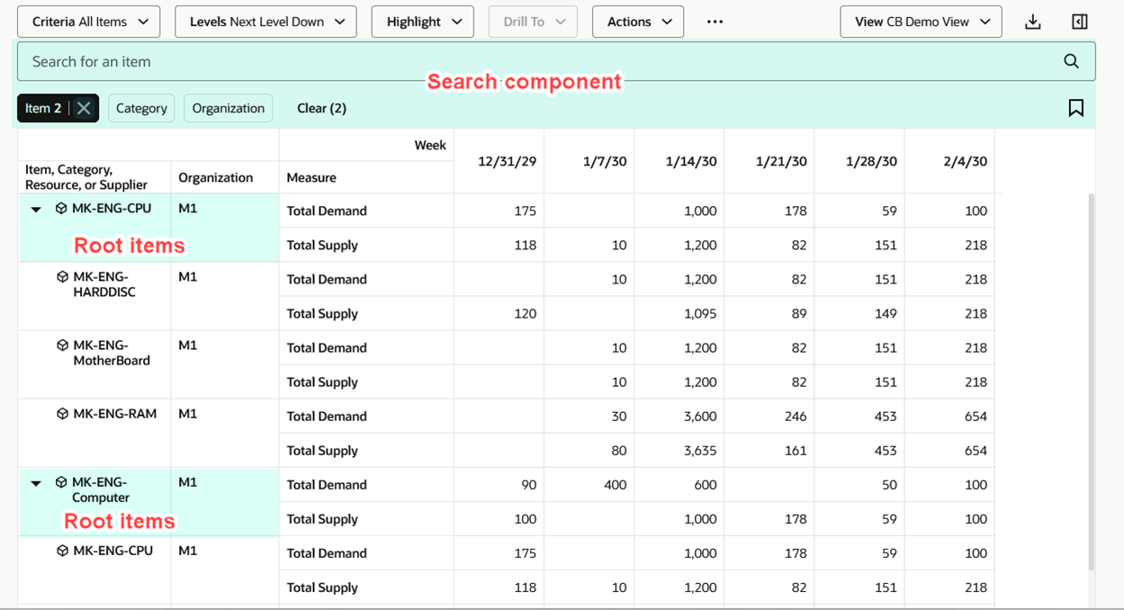 Search Component Determines the Root Items