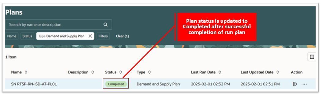 Plan Status Updated to Completed