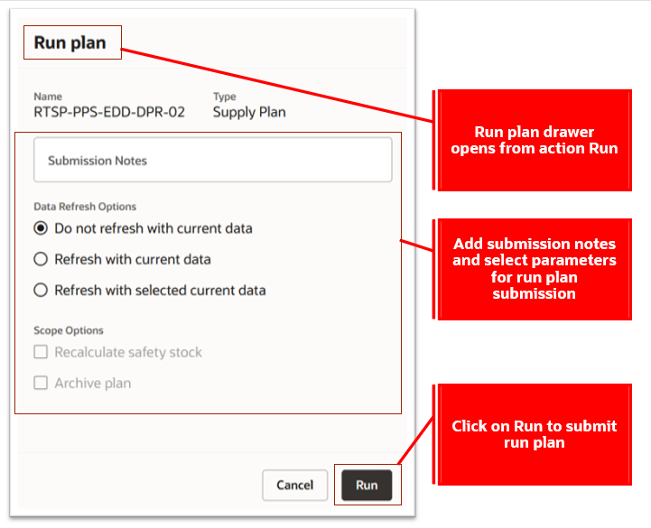 Submit Run Plan for a Supply Plan