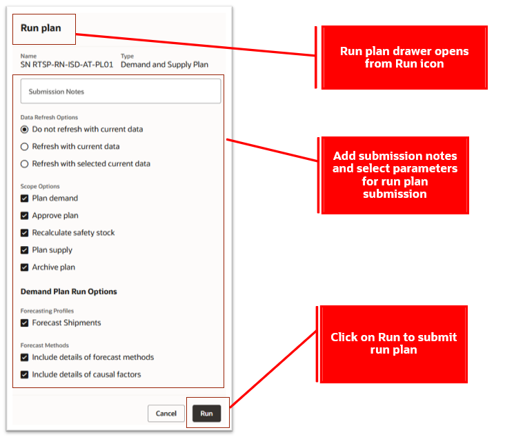 Submit Run Plan for a Demand and Supply Plan