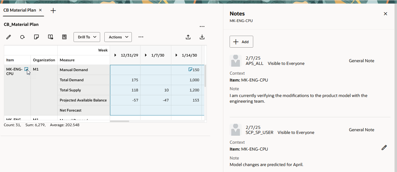 Notes Drawer Showing Member-Level Notes Associated with an Item