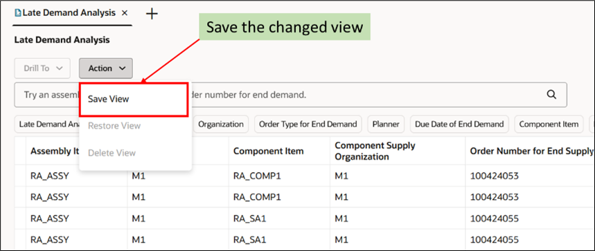 Save Late Demand Analysis Table View