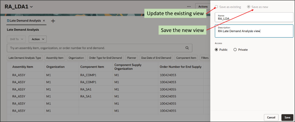Modify Existing Late Demand Table View