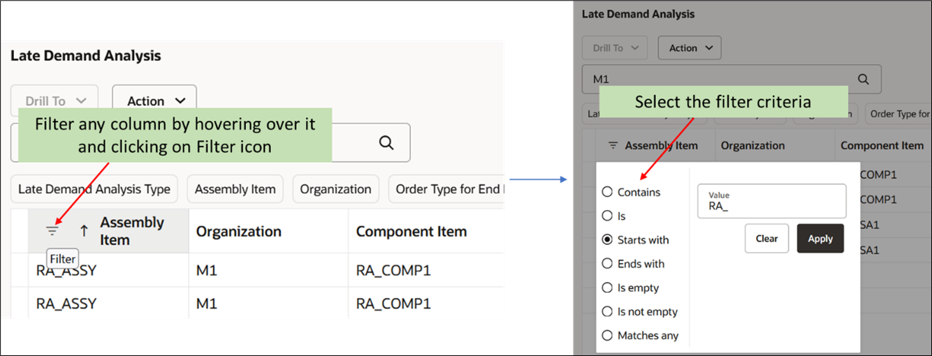 Filter Individual Columns