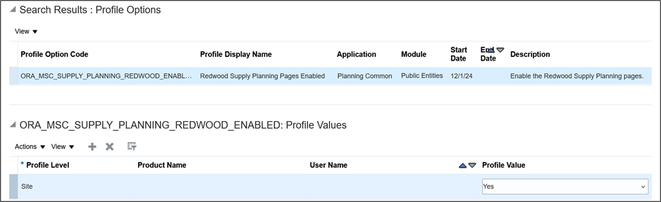 Manage Planning Profile Option