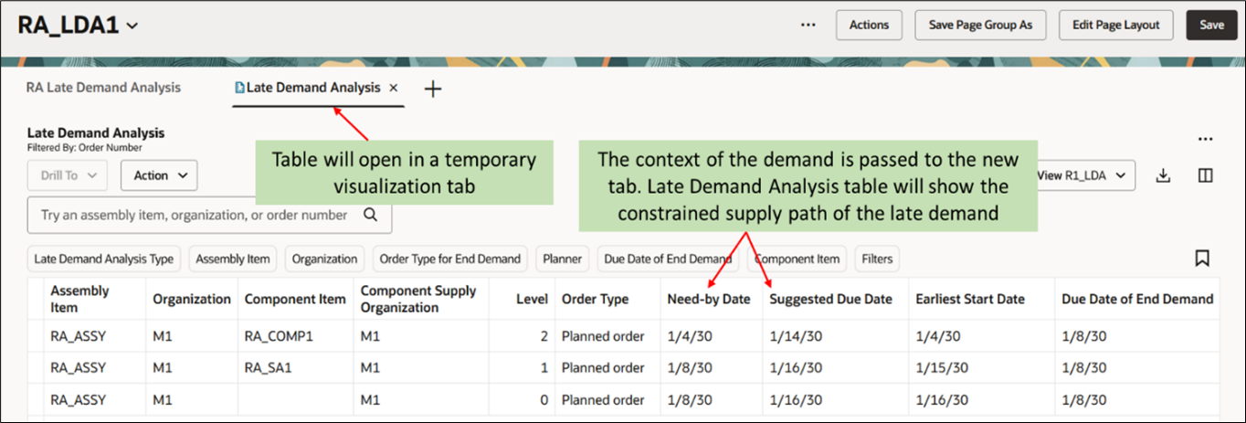 Late Demand Analysis Table in a New Tab