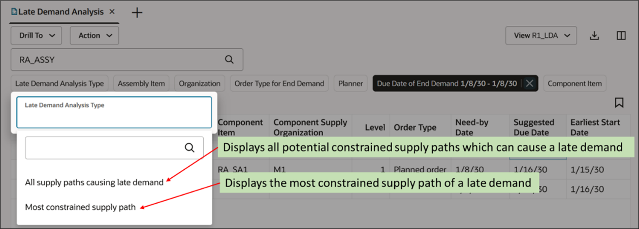 Use the Late Demand Analysis Type Filter