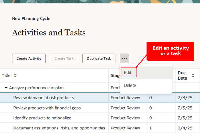 Edit an Activity or Task