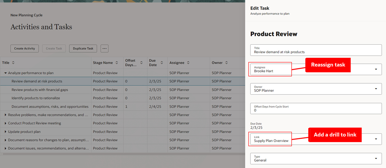 Reassign an Activity or Task and Add a Page Group Link