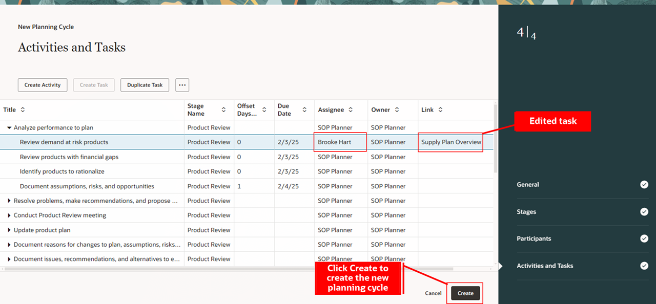 New Planning Cycle Guided Process – Create