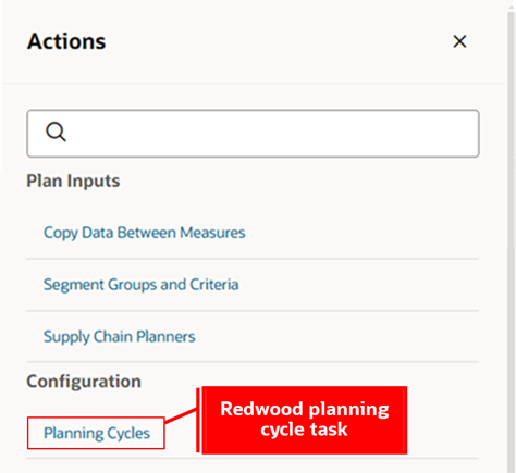 Select Planning Cycles Action