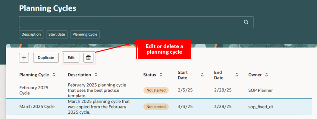 Edit or Delete a Redwood Planning Cycle