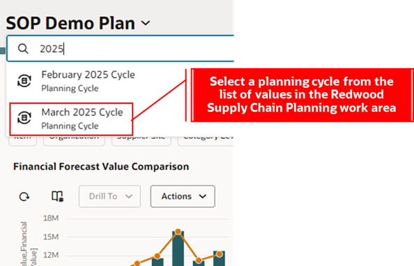 Select a Planning Cycle in the Redwood Supply Chain Planning Work Area