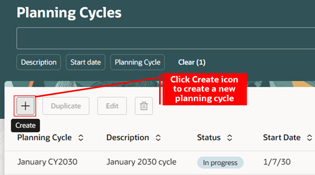 Create a New Planning Cycle