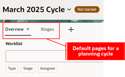 Overview and Stages Pages in the Default Page Group