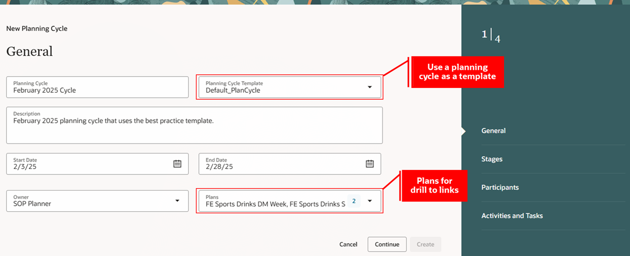 Use Planning Cycle Template to Migrate a Planning Cycle