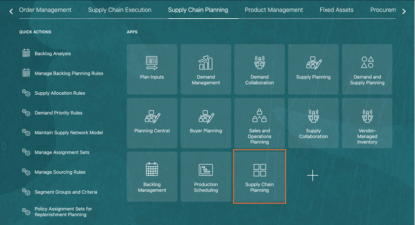 Supply Chain Planning Landing Page