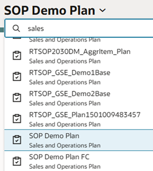 Filtered List of Sales and Operations Plans