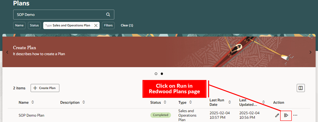 Click Run Button in Redwood Plans Page