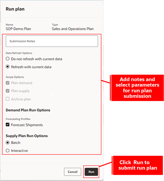 Submit Run Plan for a Sales and Operations Plan
