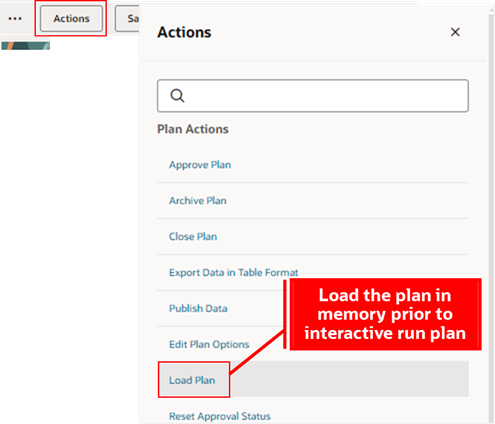 Load Plan Action to Load Plan into Memory