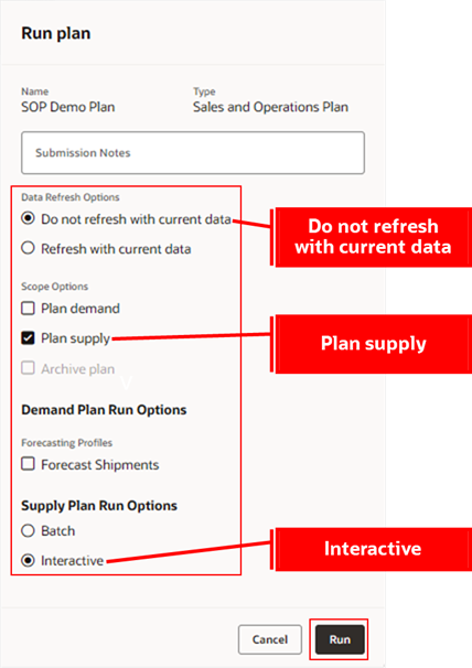 Submit an Interactive Run Plan for a Sales and Operations Plan