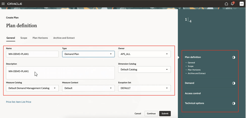 General tab settings