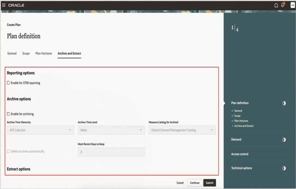 Archive and Extract tab