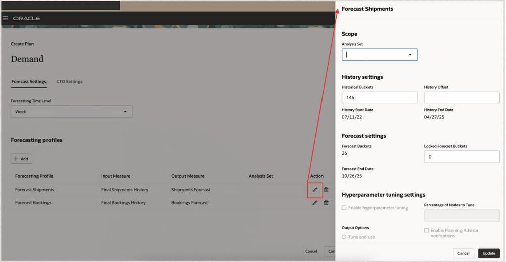 Editing a forecasting profile in a demand plan