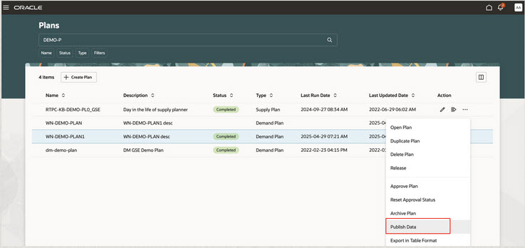 Menu Item for Publishing Data