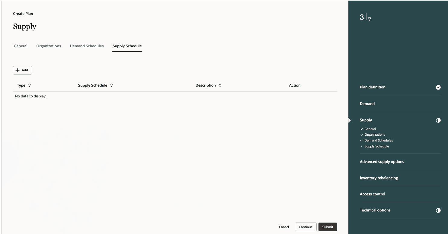 Provide Supply Schedule in the Supply Step